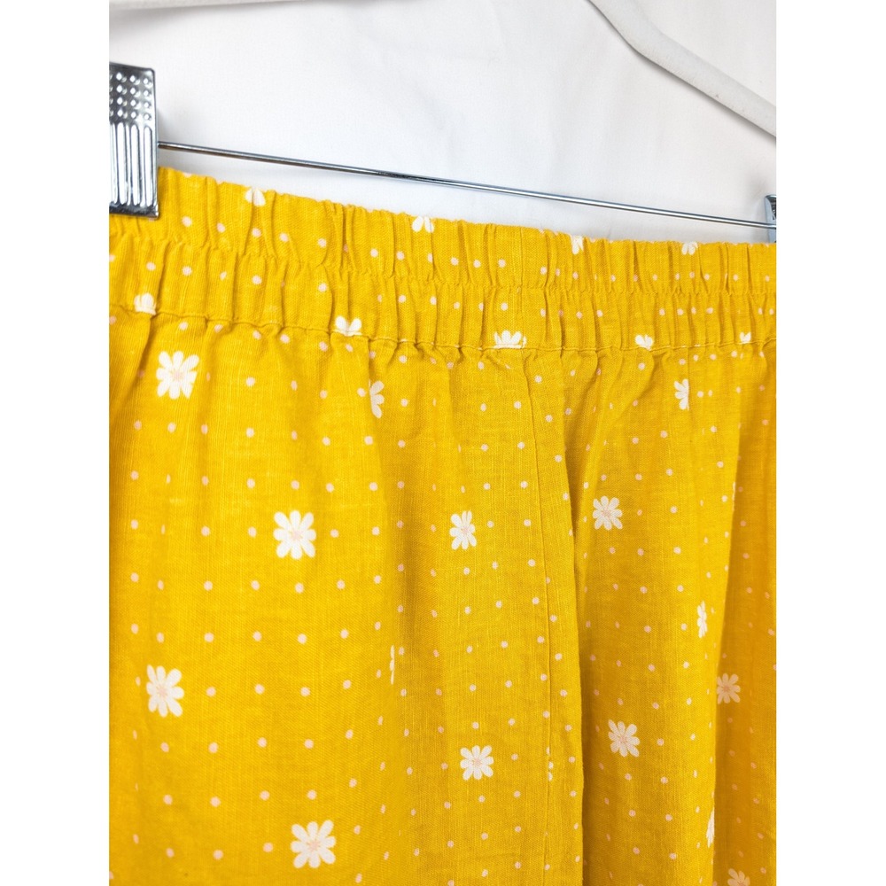 Daisy Polka Dot Linen Mini Skirt Size S Butter Yellow Pockets Preppy Beach Twee - Picture 8 of 9